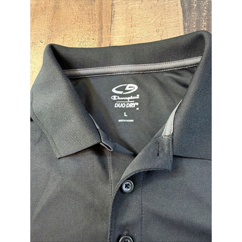 Champion Short Sleeve Polo‎ Shirt Men's Size  Large Black Button Collar - Picture 11 of 16